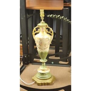1940's Hand Painted Green & Gold Urn Lamp,